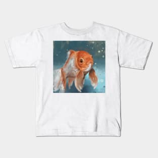 Painting of a Goldfish in a Contemporary Style, on Blue Background Kids T-Shirt